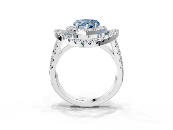 Platinum Heart-Shaped Halo Engagement Ring Setting for Fancy Blue Center - Design RJ-762