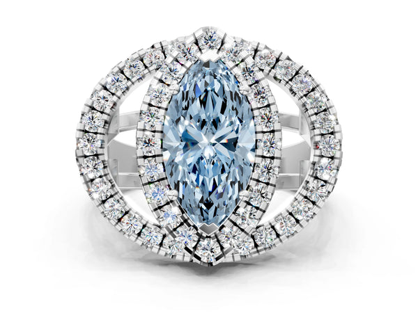 Platinum Marquise Halo Engagement Ring Setting for Fancy Blue Center - Design RJ-762