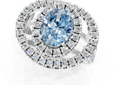 Platinum Double Halo Fancy Blue Oval Cut Diamond Split Shank Prong Setting Ring_13