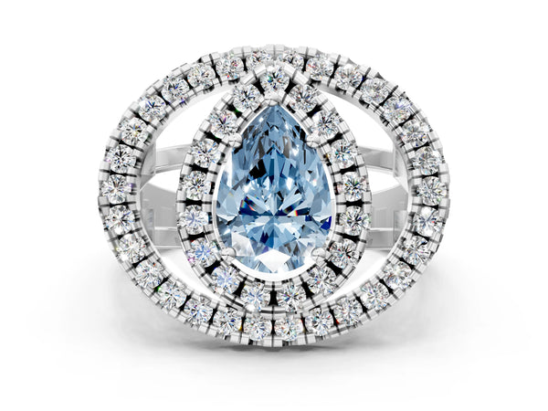 Platinum Pear-Shaped Halo Engagement Ring Setting for Fancy Blue Center - Design RJ-762