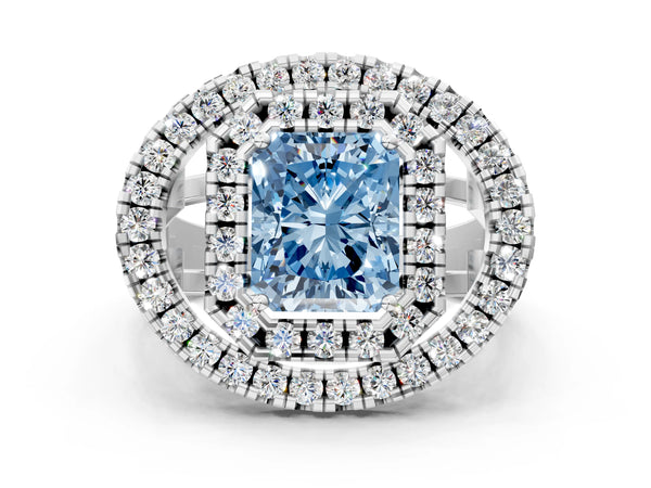 Platinum Radiant Cut Halo Engagement Ring Setting for Fancy Blue Center - Design RJ-762