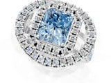 Platinum Double Halo Fancy Blue Radiant Cut Diamond Split Shank Prong Setting Ring_7