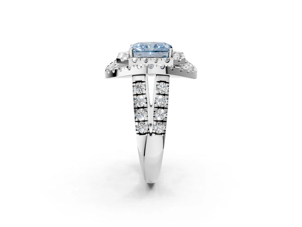 Platinum Radiant Cut Halo Engagement Ring Setting for Fancy Blue Center - Design RJ-762