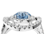 Platinum Double Halo Fancy Blue Round Cut Diamond Split Shank Prong Setting Ring_16