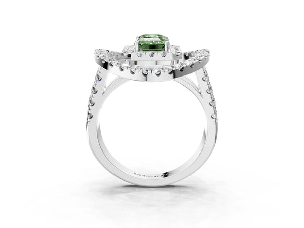 Platinum Emerald Cut Halo Engagement Ring Setting for Fancy Green Center - Design RJ-762