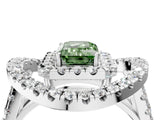 Platinum Double Halo Fancy Green Emerald Cut Diamond Split Shank Prong Setting Ring_16