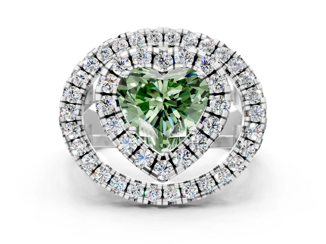 Platinum Double Halo Fancy Green Heart Cut Diamond Split Shank Prong Setting Ring_6