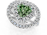 Platinum Double Halo Fancy Green Heart Cut Diamond Split Shank Prong Setting Ring_7