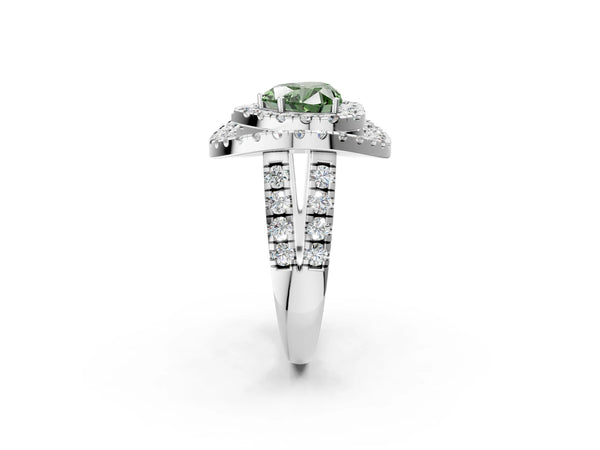 Platinum Heart-Shaped Halo Engagement Ring Setting for Fancy Green Center - Design RJ-762