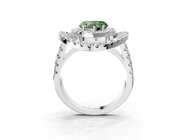 Platinum Heart-Shaped Halo Engagement Ring Setting for Fancy Green Center - Design RJ-762