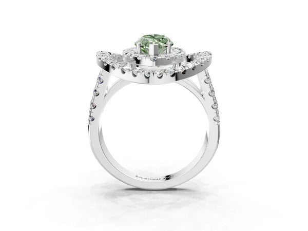 Platinum Marquise Halo Engagement Ring Setting for Fancy Green Center - Design RJ-762