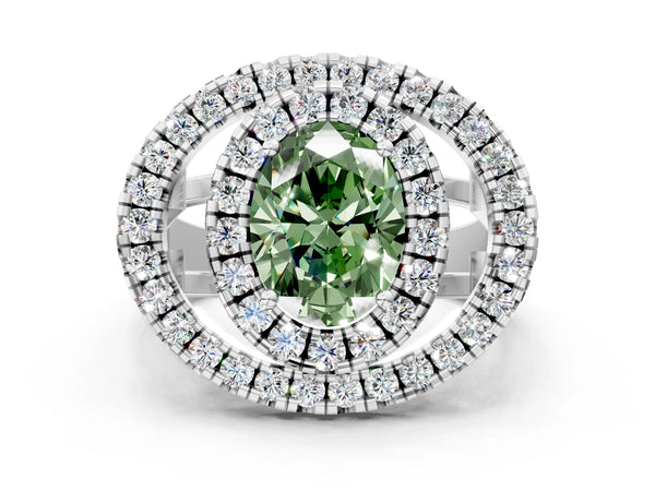 Platinum Oval Halo Engagement Ring Setting for Fancy Green Center - Design RJ-762