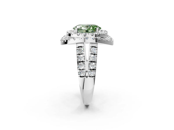 Platinum Oval Halo Engagement Ring Setting for Fancy Green Center - Design RJ-762
