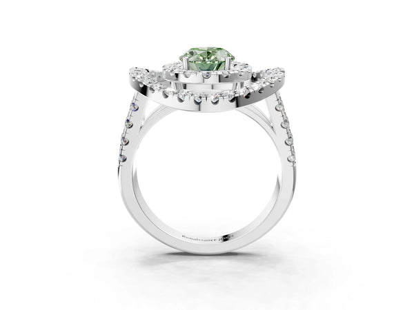 Platinum Oval Halo Engagement Ring Setting for Fancy Green Center - Design RJ-762