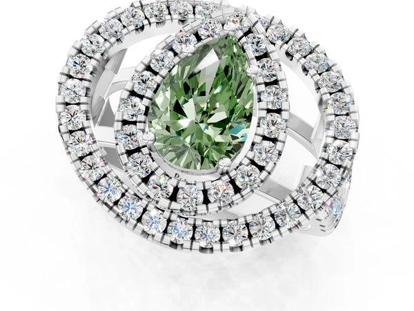 Platinum Pear-Shaped Halo Engagement Ring Setting for Fancy Green Center - Design RJ-762