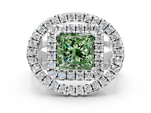 Platinum Princess Cut Halo Engagement Ring Setting for Fancy Green Center - Design RJ-762