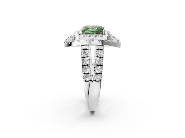 Platinum Princess Cut Halo Engagement Ring Setting for Fancy Green Center - Design RJ-762