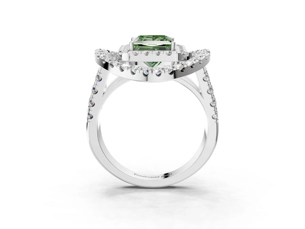 Platinum Princess Cut Halo Engagement Ring Setting for Fancy Green Center - Design RJ-762