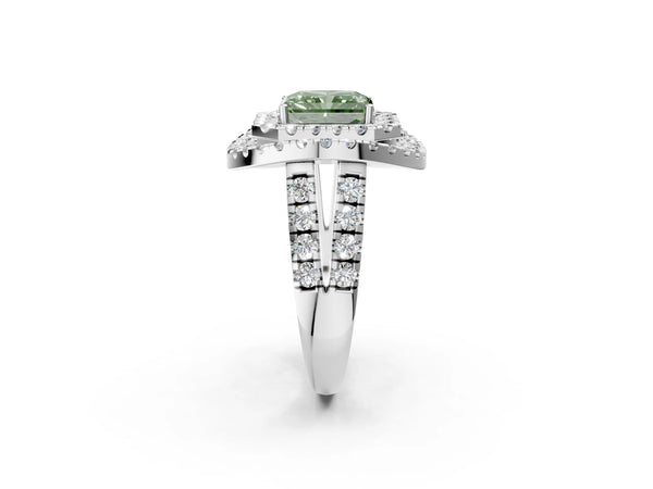 Platinum Radiant Cut Halo Engagement Ring Setting for Fancy Green Center - Design RJ-762