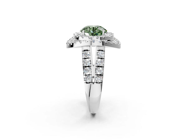 Platinum Round Halo Engagement Ring Setting for Fancy Green Center - Design RJ-762