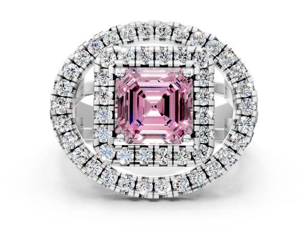 Platinum Asscher Cut Halo Engagement Ring Setting for Fancy Pink Center - Design RJ-762