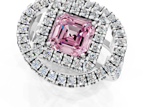 Platinum Asscher Cut Halo Engagement Ring Setting for Fancy Pink Center - Design RJ-762
