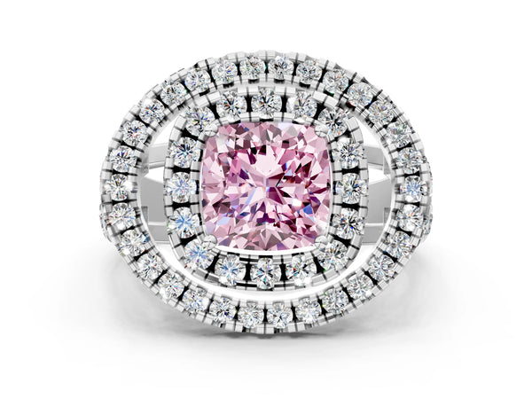 Platinum Cushion Cut Halo Engagement Ring Setting for Fancy Pink Center - Design RJ-762