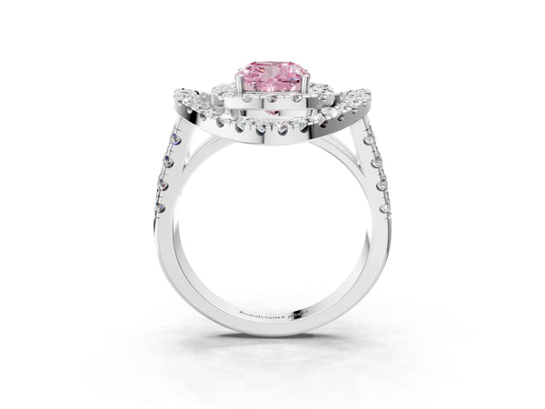 Platinum Cushion Cut Halo Engagement Ring Setting for Fancy Pink Center - Design RJ-762