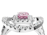 Platinum Double Halo Fancy Pink Emerald Cut Diamond Split Shank Prong Setting Ring_16