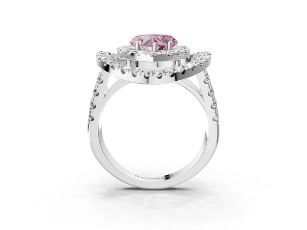 Platinum Heart-Shaped Halo Engagement Ring Setting for Fancy Pink Center - Design RJ-762