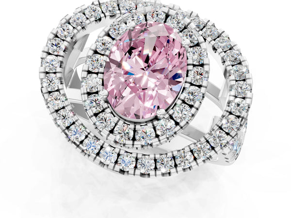 Platinum Oval Halo Engagement Ring Setting for Fancy Pink Center - Design RJ-762