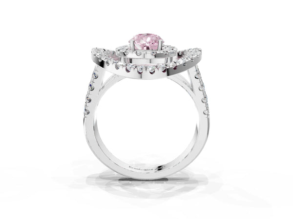 Platinum Double Halo Fancy Pink Pear Cut Diamond Split Shank Prong Setting Ring