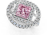 Platinum Double Halo Fancy Pink Princess Cut Diamond Split Shank Prong Setting Ring_13