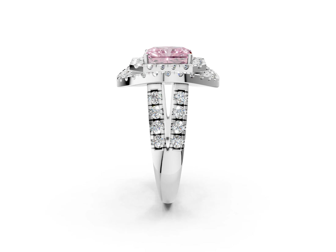 Platinum Double Halo Fancy Pink Radiant Cut Diamond Split Shank Prong Setting Ring_2