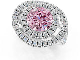 Platinum Double Halo Fancy Pink Round Cut Diamond Split Shank Prong Setting Ring_13