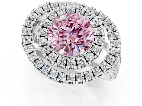Platinum Round Halo Engagement Ring Setting for Fancy Pink Center - Design RJ-762