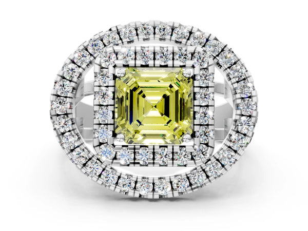 Platinum Asscher Cut Halo Engagement Ring Setting for Fancy Yellow Center - Design RJ-762