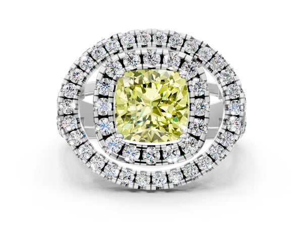 Platinum Cushion Cut Halo Engagement Ring Setting for Fancy Yellow Center - Design RJ-762