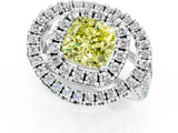 Platinum Double Halo Fancy Yellow Cushion Cut Diamond Split Shank Prong Setting Ring_13
