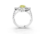 Platinum Double Halo Fancy Yellow Cushion Cut Diamond Split Shank Prong Setting Ring_15