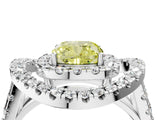 Platinum Double Halo Fancy Yellow Cushion Cut Diamond Split Shank Prong Setting Ring_16