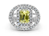 Platinum Double Halo Fancy Yellow Emerald Cut Diamond Split Shank Prong Setting Ring_12