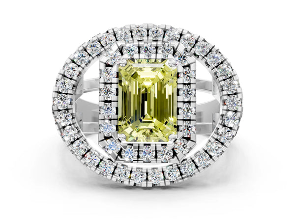 Platinum Emerald Cut Halo Engagement Ring Setting for Fancy Yellow Center - Design RJ-762