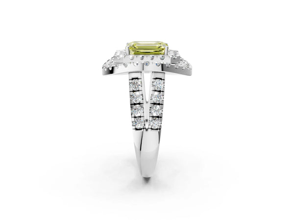 Platinum Emerald Cut Halo Engagement Ring Setting for Fancy Yellow Center - Design RJ-762