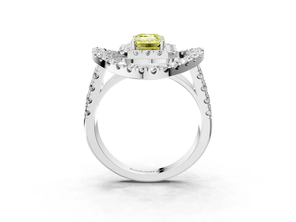 Platinum Emerald Cut Halo Engagement Ring Setting for Fancy Yellow Center - Design RJ-762