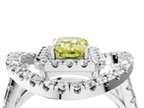 Platinum Double Halo Fancy Yellow Emerald Cut Diamond Split Shank Prong Setting Ring_16