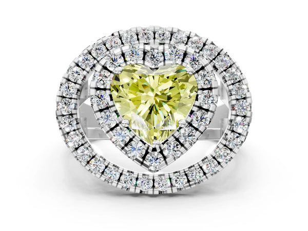 Platinum Heart-Shaped Halo Engagement Ring Setting for Fancy Yellow Center - Design RJ-762