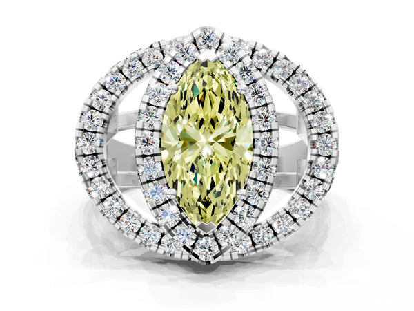 Platinum Marquise Halo Engagement Ring Setting for Fancy Yellow Center - Design RJ-762
