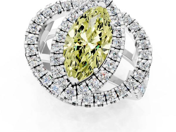 Platinum Marquise Halo Engagement Ring Setting for Fancy Yellow Center - Design RJ-762