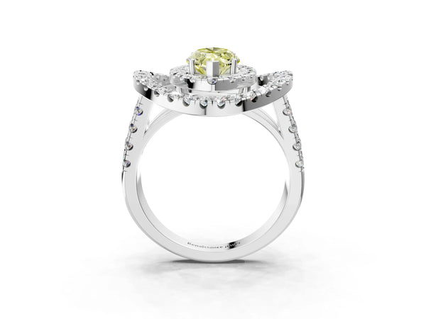Platinum Marquise Halo Engagement Ring Setting for Fancy Yellow Center - Design RJ-762